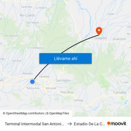 Terminal Intermodal San Antonio De Belén to Estadio De La Colonia map