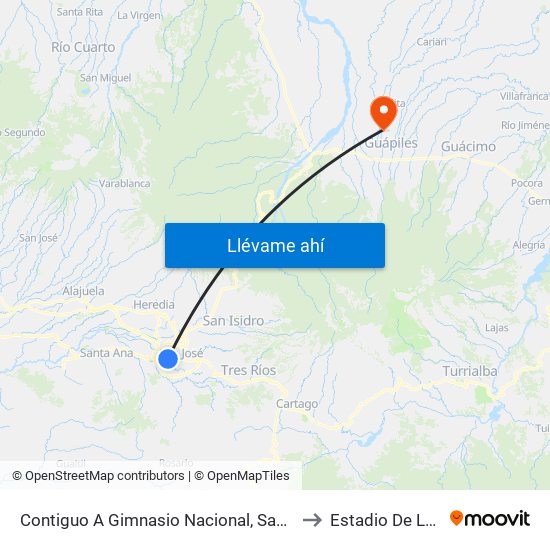 Contiguo A Gimnasio Nacional, Sabana Este San José to Estadio De La Colonia map