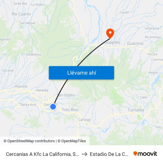 Cercanías A Kfc La California, San José to Estadio De La Colonia map