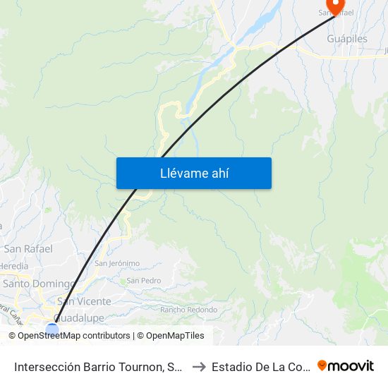 Intersección Barrio Tournon, San José to Estadio De La Colonia map