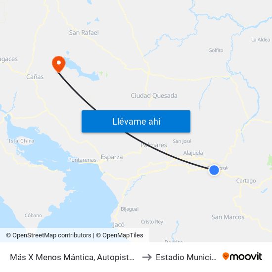 Más X Menos Mántica, Autopista General Cañas San José to Estadio Municipal De Tilarán map