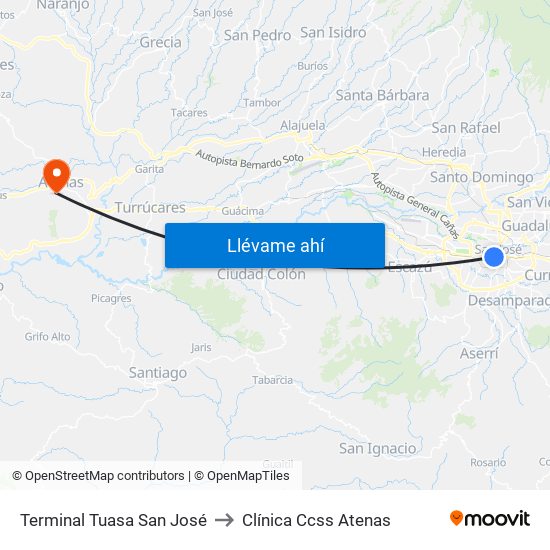 Terminal Tuasa San José to Clínica Ccss Atenas map