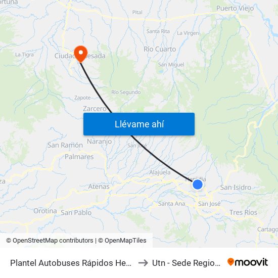 Plantel Autobuses Rápidos Heredianos, Pirro Heredia to Utn - Sede Regional San Carlos map