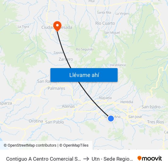 Contiguo A Centro Comercial Santa Ana Town Center to Utn - Sede Regional San Carlos map