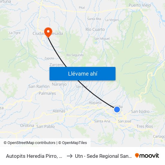 Autopits Heredia Pirro, Heredia to Utn - Sede Regional San Carlos map