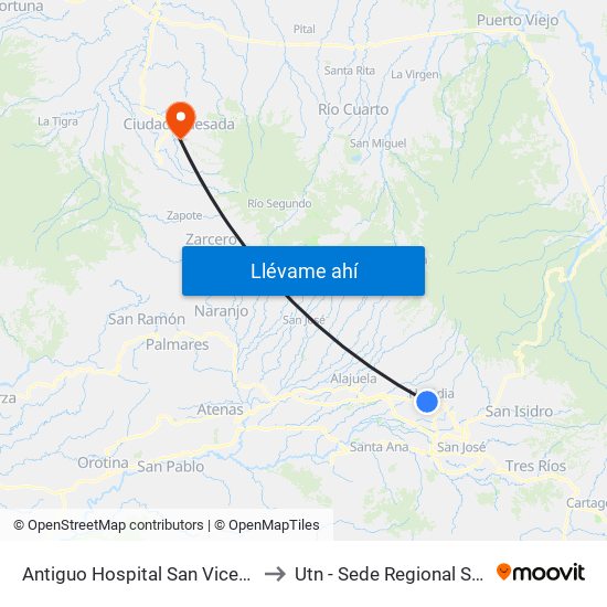 Antiguo Hospital San Vicente De Paul to Utn - Sede Regional San Carlos map