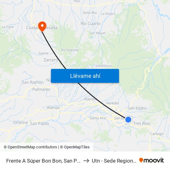 Frente A Súper Bon Bon, San Pedro Montes De Oca to Utn - Sede Regional San Carlos map