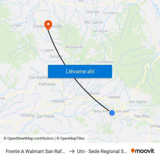 Frente A Walmart San Rafael, Escazú to Utn - Sede Regional San Carlos map