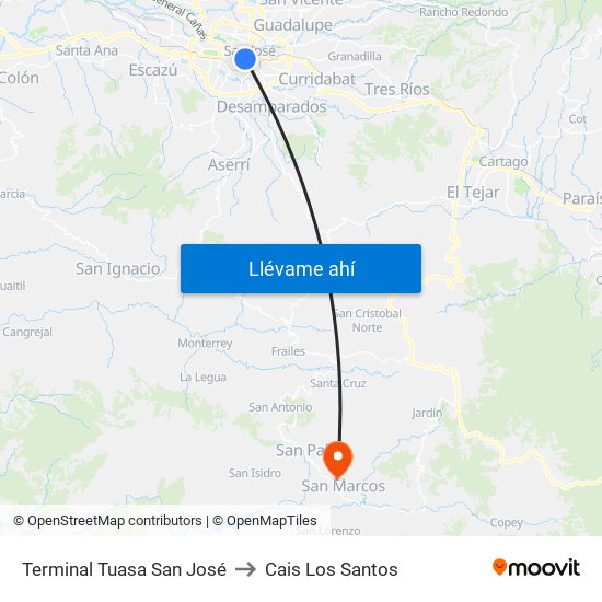 Terminal Tuasa San José to Cais Los Santos map