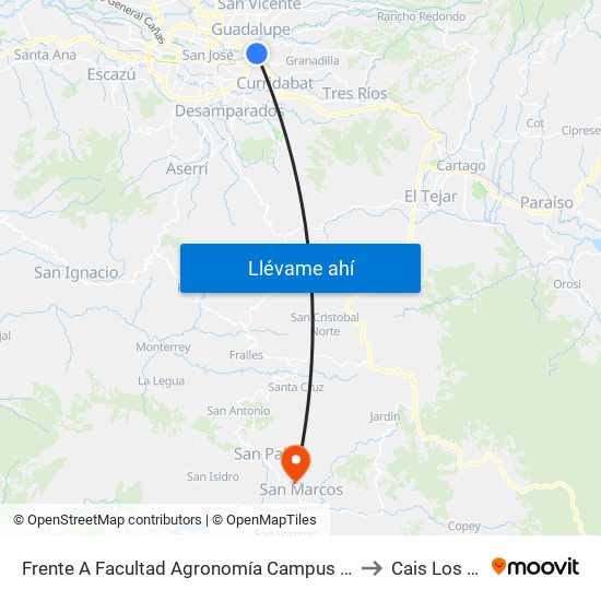 Frente A Facultad Agronomía Campus Ucr, Montes De Oca to Cais Los Santos map