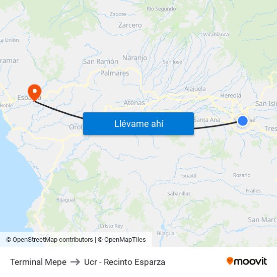 Terminal Mepe to Ucr - Recinto Esparza map