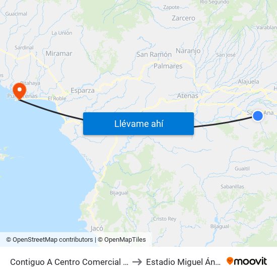 Contiguo A Centro Comercial Santa Ana Town Center to Estadio Miguel Ángel ""Lito"" Pérez map