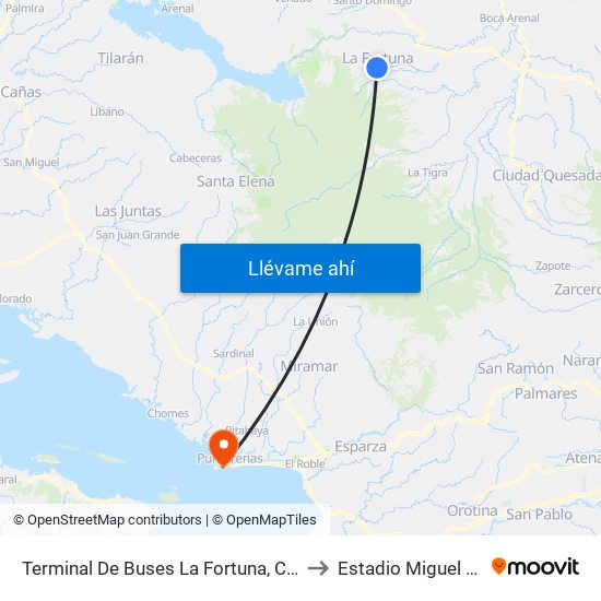 Terminal De Buses La Fortuna, Contiguo A Megasuper La Fortuna to Estadio Miguel Ángel ""Lito"" Pérez map