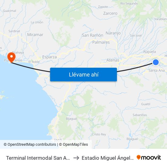 Terminal Intermodal San Antonio De Belén to Estadio Miguel Ángel ""Lito"" Pérez map