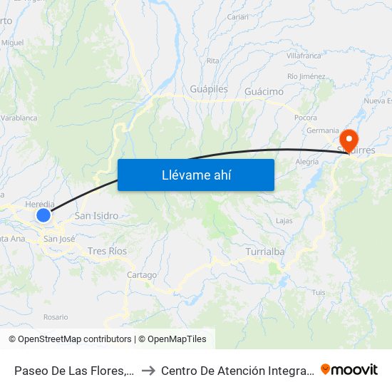 Paseo De Las Flores, Heredia to Centro De Atención Integral En Salud map