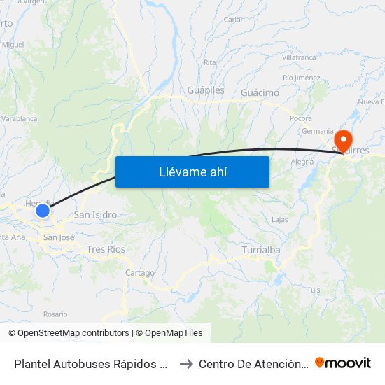 Plantel Autobuses Rápidos Heredianos, Pirro Heredia to Centro De Atención Integral En Salud map