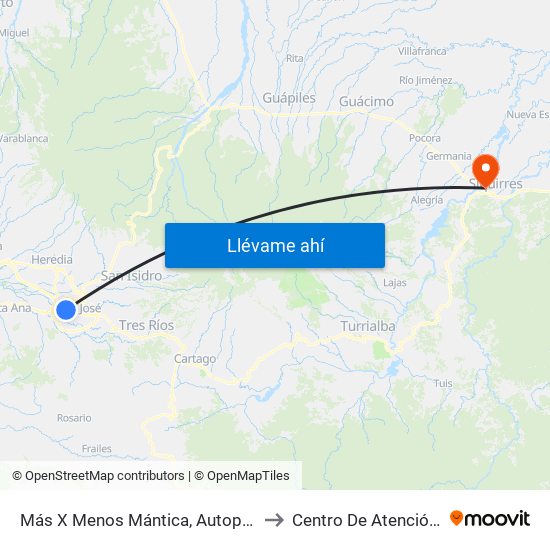 Más X Menos Mántica, Autopista General Cañas San José to Centro De Atención Integral En Salud map