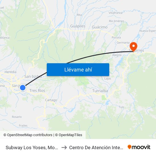 Subway Los Yoses, Montes De Oca to Centro De Atención Integral En Salud map