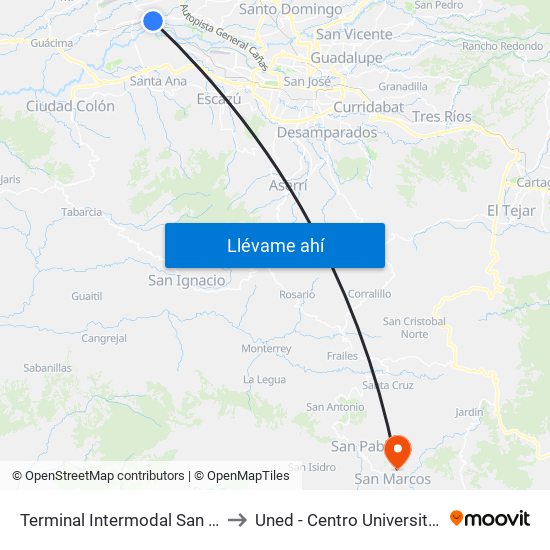 Terminal Intermodal San Antonio De Belén to Uned - Centro Universitario San Marcos map