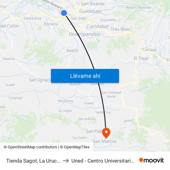 Tienda Sagot, La Uruca San José to Uned - Centro Universitario San Marcos map