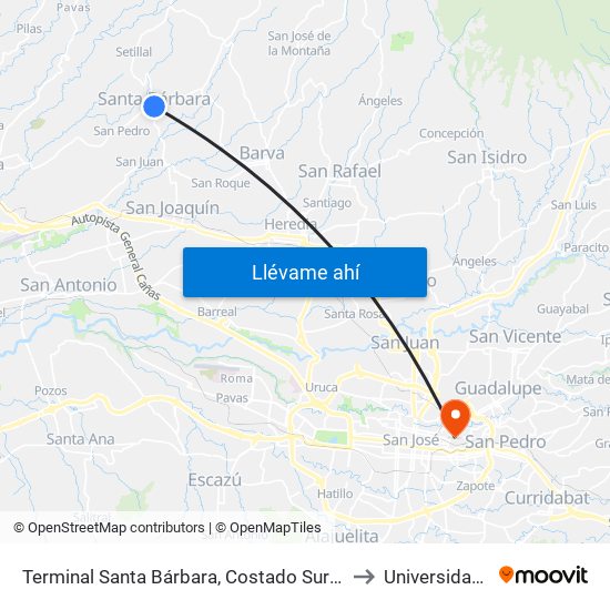 Terminal Santa Bárbara, Costado Sur Parque Santa Bárbara to Universidad Central map