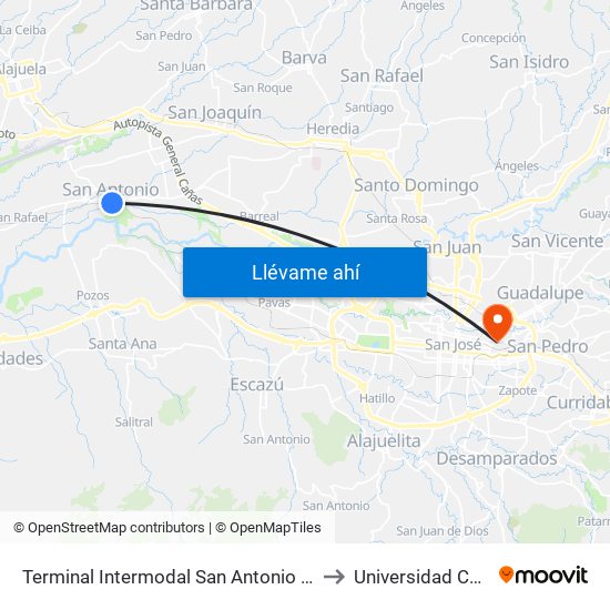 Terminal Intermodal San Antonio De Belén to Universidad Central map