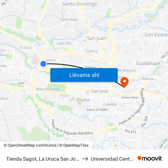 Tienda Sagot, La Uruca San José to Universidad Central map