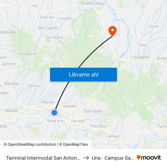 Terminal Intermodal San Antonio De Belén to Una - Campus Sarapiquí map