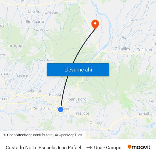 Costado Norte Escuela Juan Rafael Mora, Pitahaya San José to Una - Campus Sarapiquí map