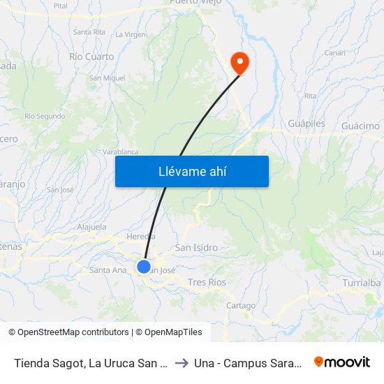 Tienda Sagot, La Uruca San José to Una - Campus Sarapiquí map