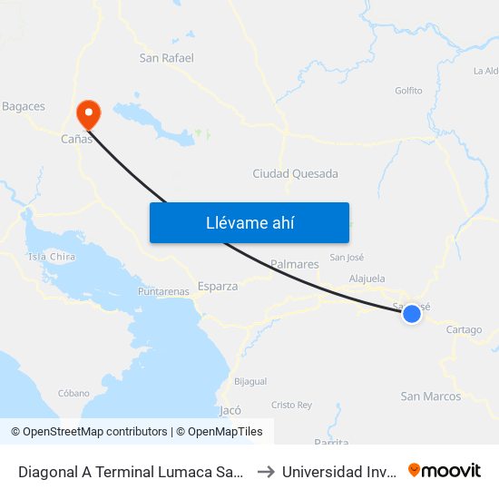 Diagonal A Terminal Lumaca San José to Universidad Invenio map