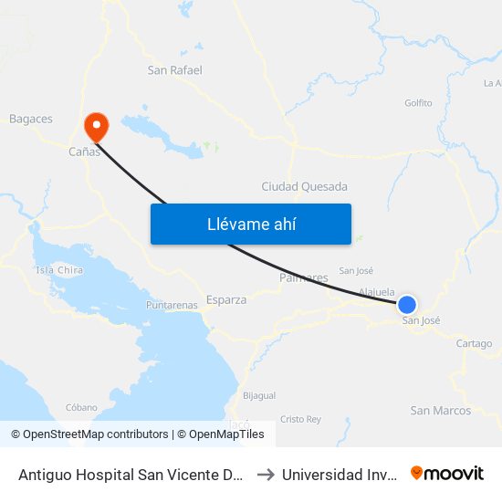 Antiguo Hospital San Vicente De Paul to Universidad Invenio map