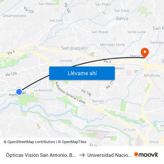 Ópticas Visión San Antonio, Belén to Universidad Nacional map