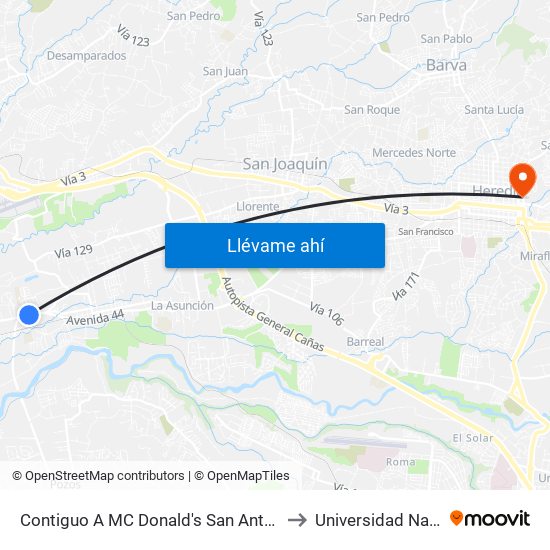 Contiguo A MC Donald's San Antonio, Belén to Universidad Nacional map