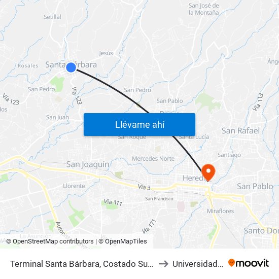 Terminal Santa Bárbara, Costado Sur Parque Santa Bárbara to Universidad Nacional map