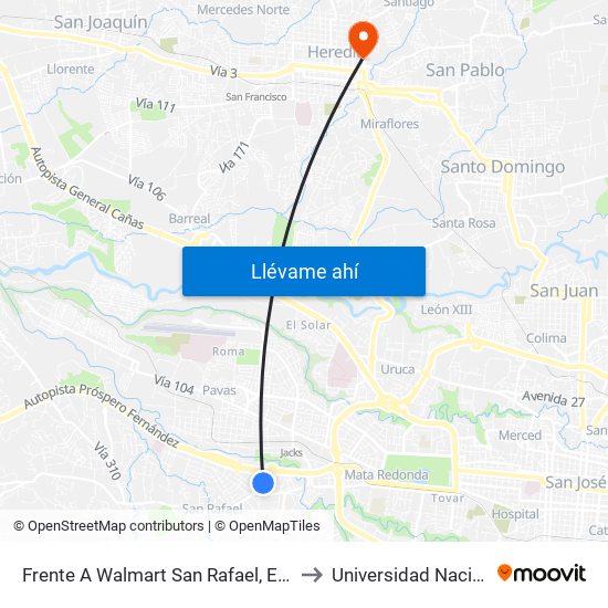 Frente A Walmart San Rafael, Escazú to Universidad Nacional map