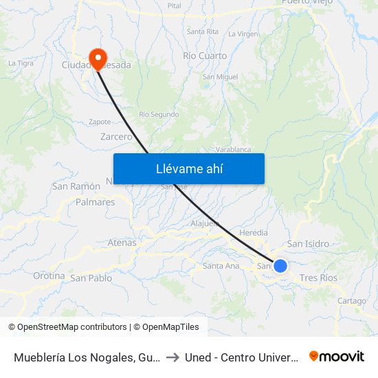 Mueblería Los Nogales, Guadalupe Goicoechea to Uned - Centro Universitario San Carlos map