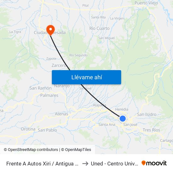 Frente A Autos Xiri / Antigua Peugeot, La Valencia Heredia to Uned - Centro Universitario San Carlos map