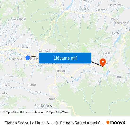 Tienda Sagot, La Uruca San José to Estadio Rafael Ángel Camacho map