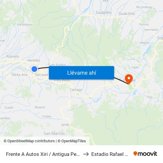 Frente A Autos Xiri / Antigua Peugeot, La Valencia Heredia to Estadio Rafael Ángel Camacho map