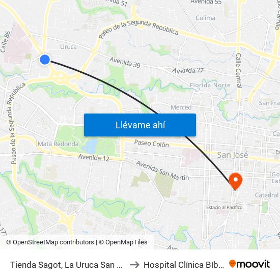 Tienda Sagot, La Uruca San José to Hospital Clínica Bíblica map