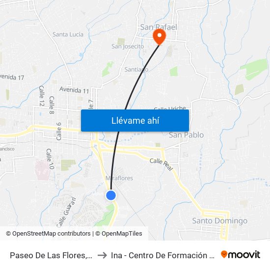 Paseo De Las Flores, Heredia to Ina - Centro De Formación San Rafael map