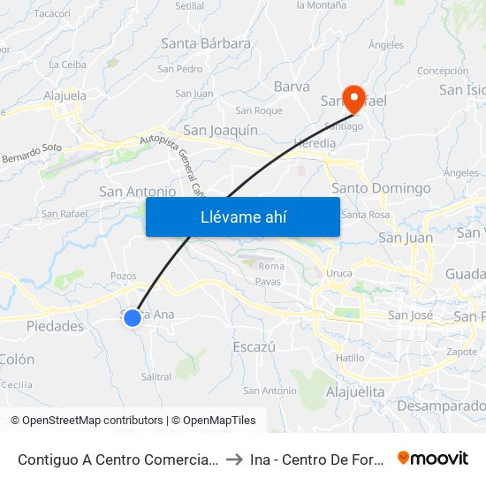 Contiguo A Centro Comercial Santa Ana Town Center to Ina - Centro De Formación San Rafael map