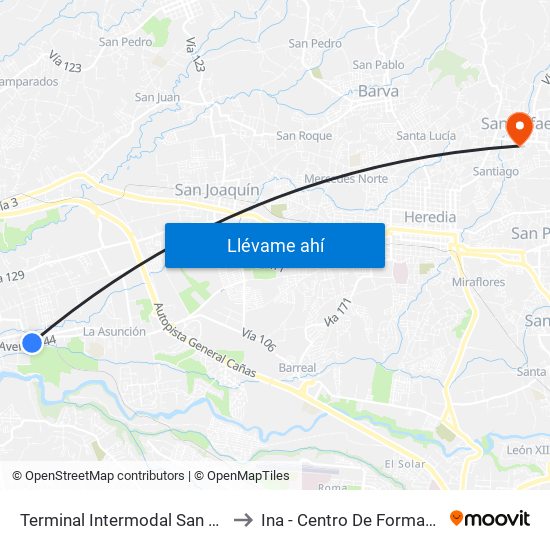 Terminal Intermodal San Antonio De Belén to Ina - Centro De Formación San Rafael map