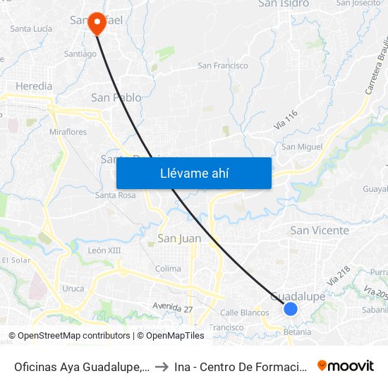 Oficinas Aya Guadalupe, Goicoechea to Ina - Centro De Formación San Rafael map