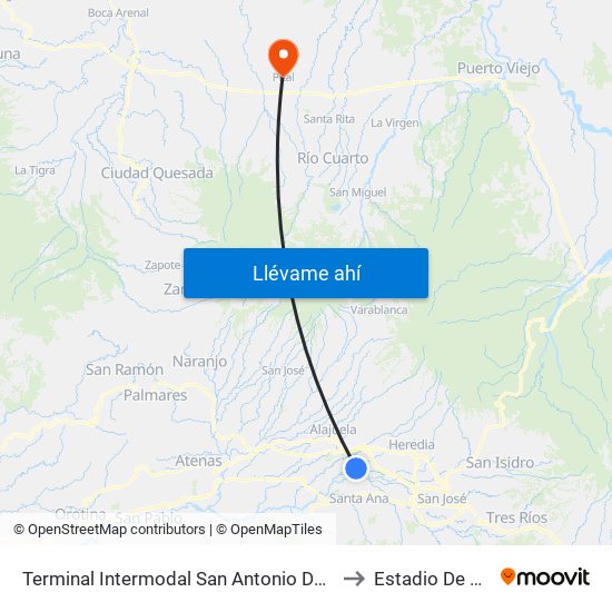 Terminal Intermodal San Antonio De Belén to Estadio De Pital map