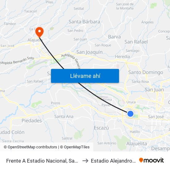 Frente A Estadio Nacional, Sabana Norte San José to Estadio Alejandro Morera Soto map