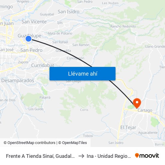 Frente A Tienda Sinaí, Guadalupe Goicoechea to Ina - Unidad Regional Cartago map