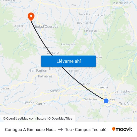 Contiguo A Gimnasio Nacional, Sabana Este San José to Tec - Campus Tecnológico Regional San Carlos map