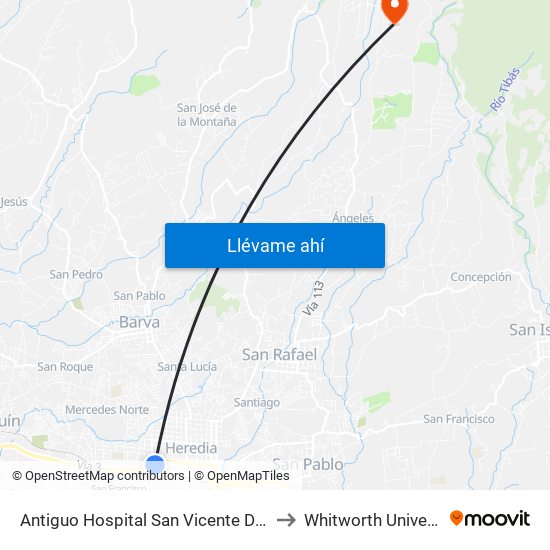 Antiguo Hospital San Vicente De Paul to Whitworth University map